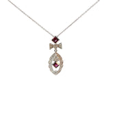 14k White Gold .35ct G VS2 Round Diamond and Princess Cut Garnet necklace